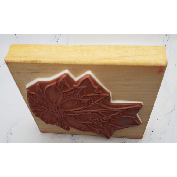 Christmas Poinsettia Flower Large Comotion Wood Mounted Rubber Stamps 2391 - Picture 5 of 7